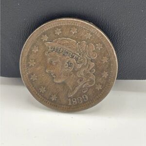 1839 Coronet Head Large Cent - Booby Head variety - antique copper coin